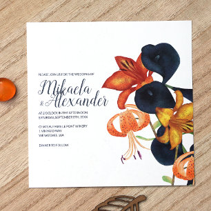 Bleu, Orange, Lys d'or, Invitation Mariage de auto