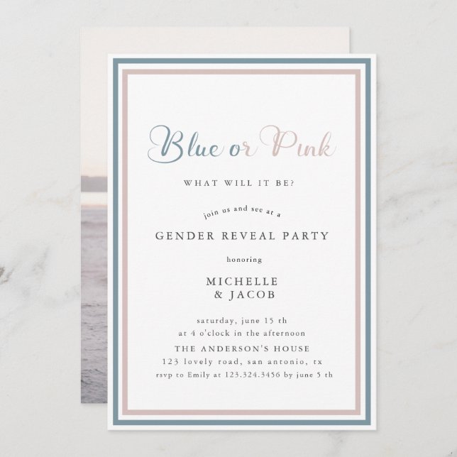 Bleu ou rose moderne Genre Reveillez Invitation (Devant / Derrière)