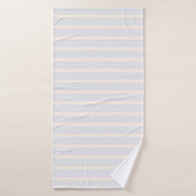Bleu pâle et beige cinq rayures motif (Serviette de bain)