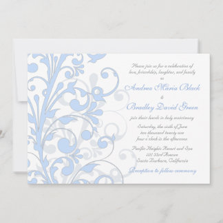 Bleu pâle, gris et blanc Faire-part de mariage