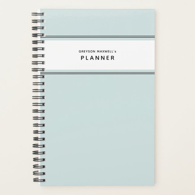 Bleu pâle Noir et Blanc Minimal Simple Planner (Devant)