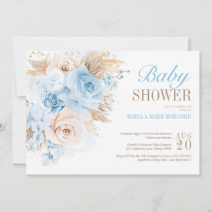 Bleu Pampas Grass Bohême Baby shower Invitation