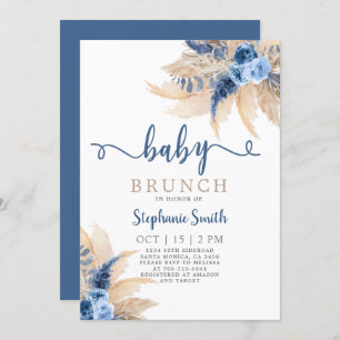 Bleu Pampas Grass Boy Invitation Garçon Baby showe