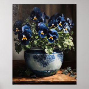 Bleu Pansy Flowers Art Imprimer Poster