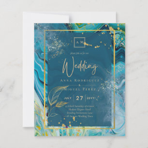 Bleu Paon Or ENCRE Mariage Abstrait