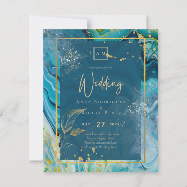 Bleu Paon Or ENCRE Mariage Abstrait (Devant)