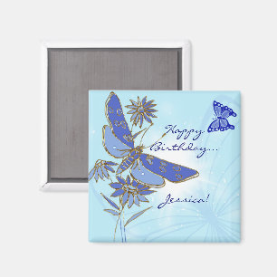 Bleu papillon Aimant d'anniversaire