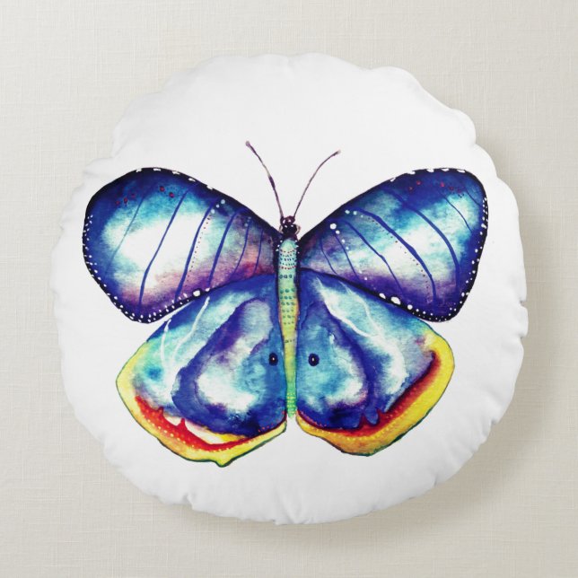 Bleu papillon Coussin rond (Devant)