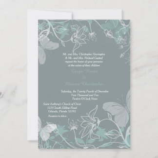 Bleu papillon Floral 5x7 Faire-part de mariage