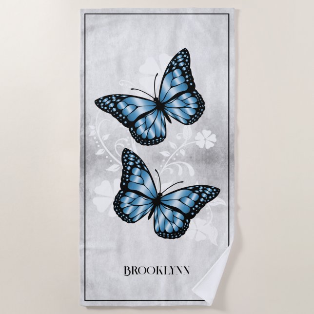 Bleu Papillon Floral Beach serviette (Devant)