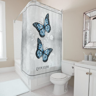 Bleu Papillon Floral Douche Rideau