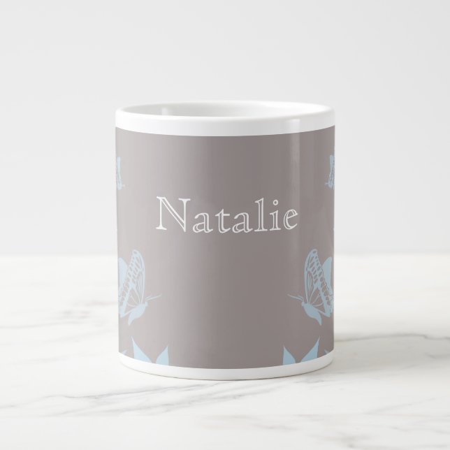 Bleu papillon floral Jumbo Mug (Devant)