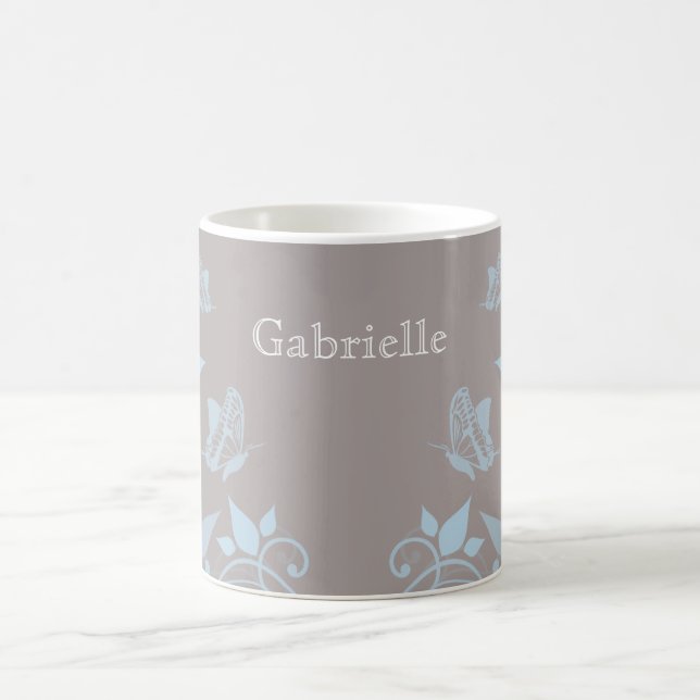 Bleu papillon floral Mug (Centre)