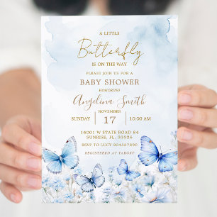 Bleu papillon Garden Baby shower Invitation