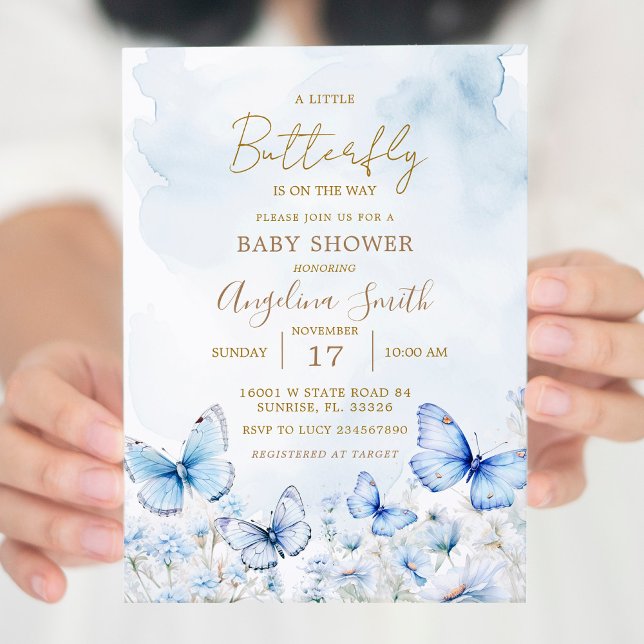 Bleu papillon Garden Baby shower Invitation (Créateur téléchargé)
