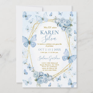 Bleu papillon Quinceanera Invitation