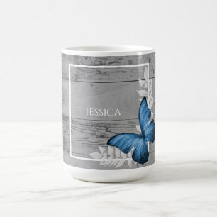 Bleu papillon Rustique Personnalisé Café Mug