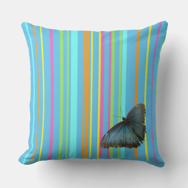 Bleu Papillon Stripes Motif Poussière. Coussin déc (Recto)