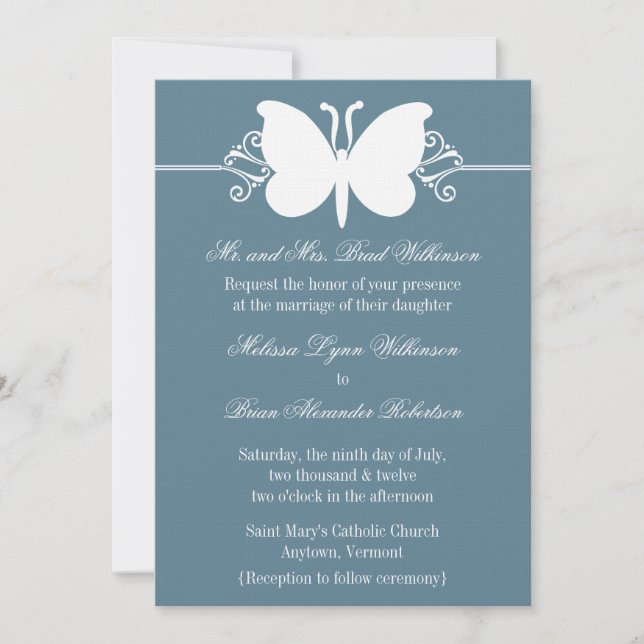 Bleu papillon tourbillonne Mariage Invitation (Devant)
