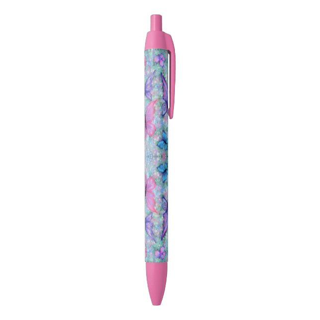 Bleu Papillons volants rose pourpre Stylo (Bas (Vertical))