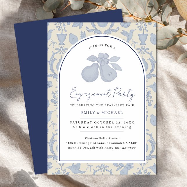 Bleu Parfait Pear Engagement Party Invitation (Engagement Party Invite)