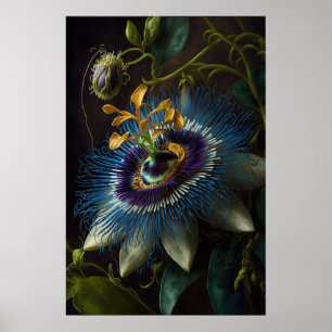Bleu Passion Flower Art Imprimer Poster