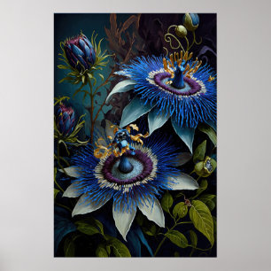 Bleu Passion Flower Art Imprimer Poster