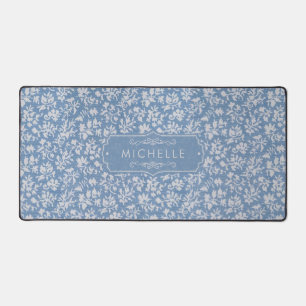 Bleu pastel doux et motif floral bohème gris blanc