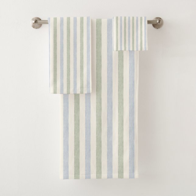 Bleu pastel et vert sauge rayé Boho Maison de camp (En situation)