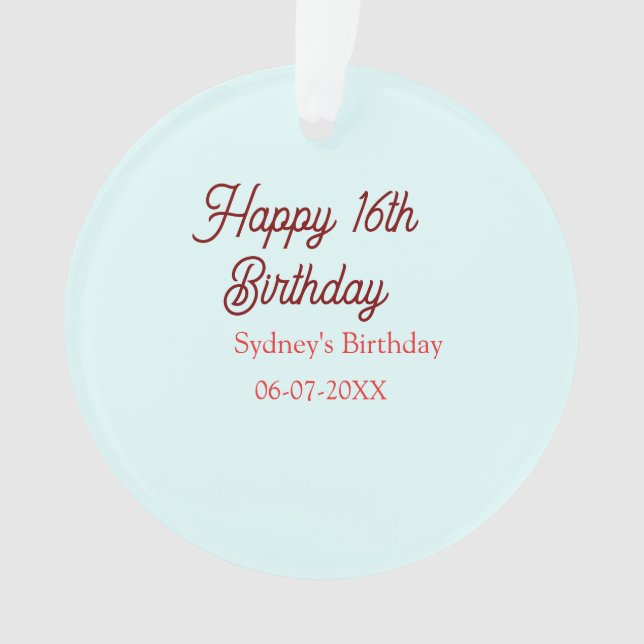 Bleu pastel rouge joyeux 16e anniversaire nom date (devant)