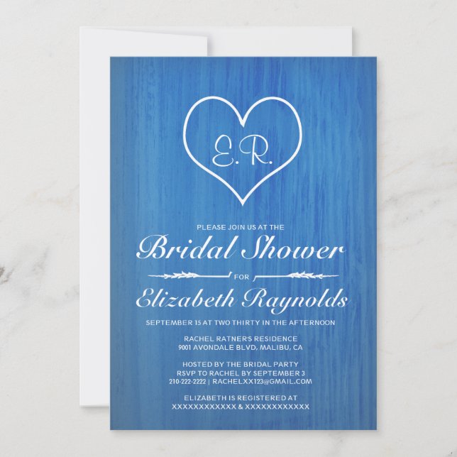 Bleu Pays Douche nuptiale invitations (Devant)