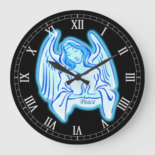 Bleu Peace Angel Round Numéros romains Horloge