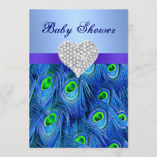 Bleu Peacock Diamond Heart Baby shower Invitation