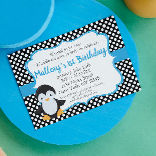 Bleu Penguin Invitation d'anniversaire
