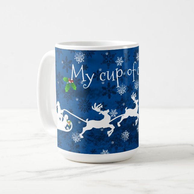 Bleu Père Noël Sleigh and Reindeer Coffee Mug (Devant gauche)