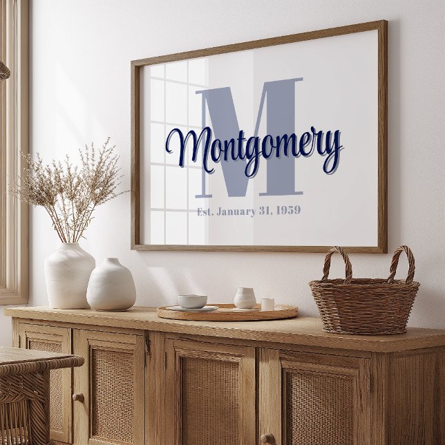 Bleu personnalisé Nom de famille Poster Mariage Id (Créateur téléchargé)