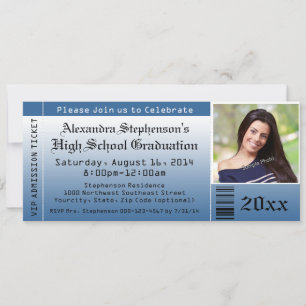 Bleu Photo Graduation Billet Invitations