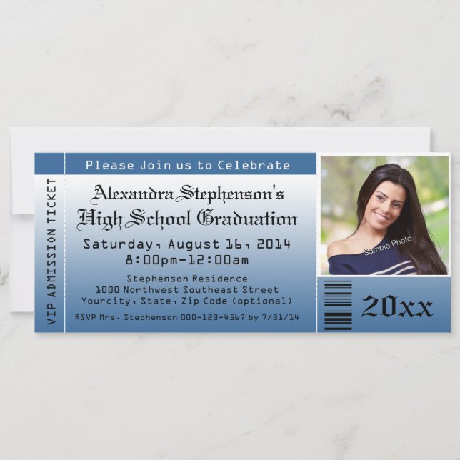 Bleu Photo Graduation Billet Invitations (Devant)
