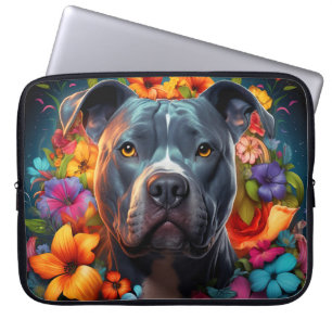 Bleu Pitbull Chien avec Sac d'Ordinateur Portable