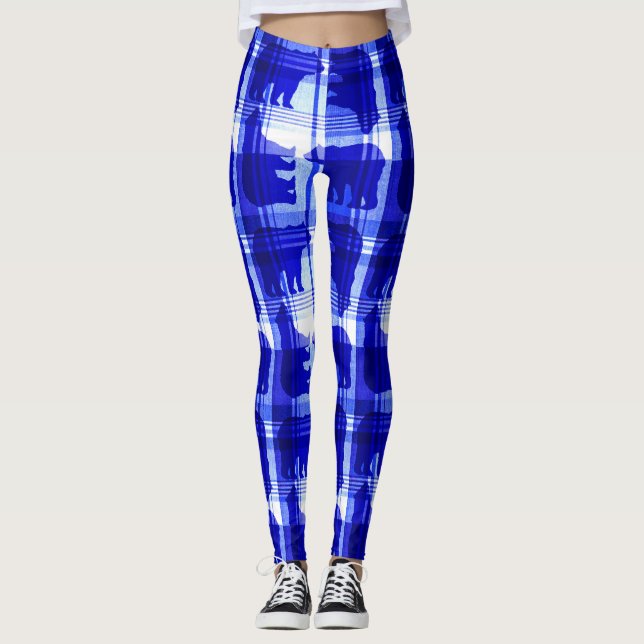 Bleu plaid ours leggings motifs (Devant)