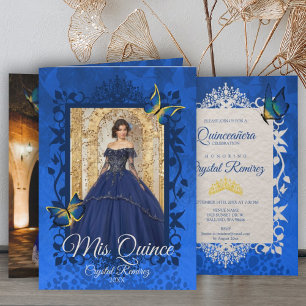 Bleu plié Quinceanera Butterfly Invitation