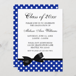 Bleu Polka Dot Black Bow Faire-part de graduation