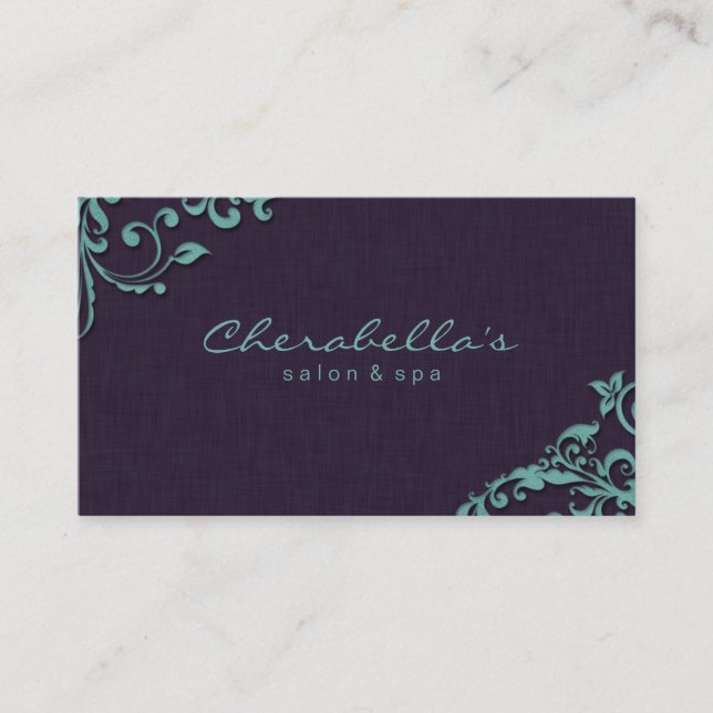 Bleu pourpre de salon de carte de visite floral de (Devant)