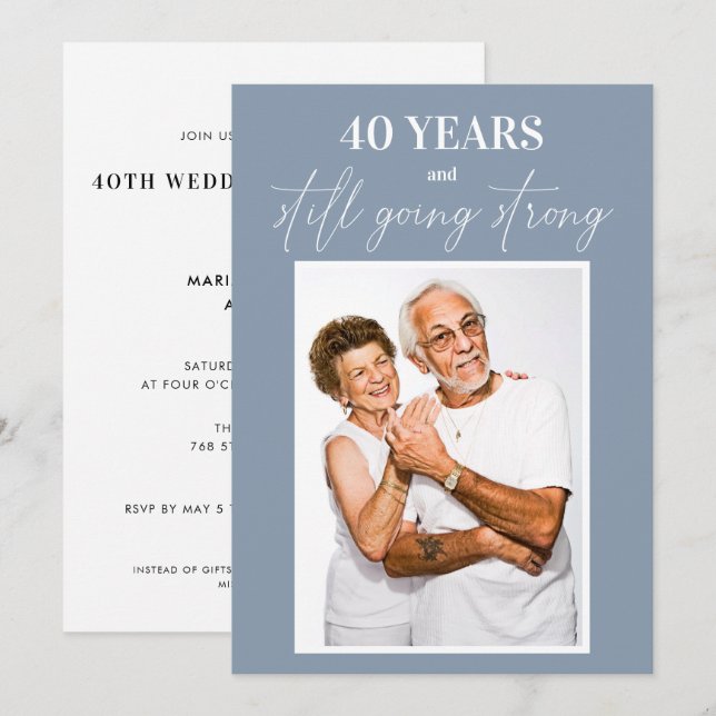 Bleu Poussiéreux Faire-Part de Mariage et d'Annive (Devant / Derrière)