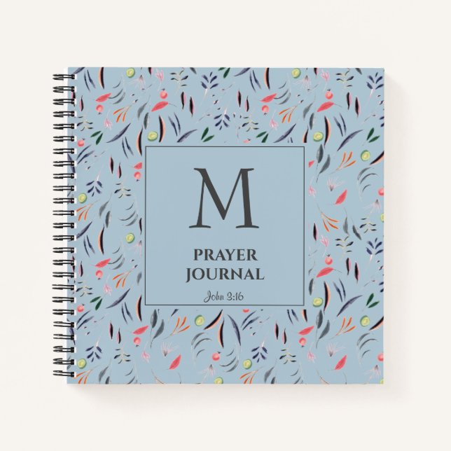 Bleu Poussiéreux | Floral | Monogramme | JOURNAL D (Devant)
