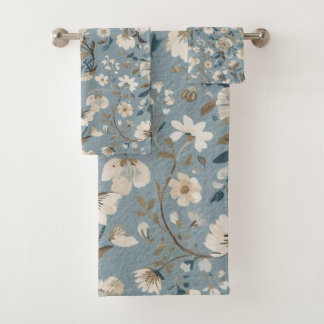 Bleu Poussiéreux Marron Crème Floral Cottage