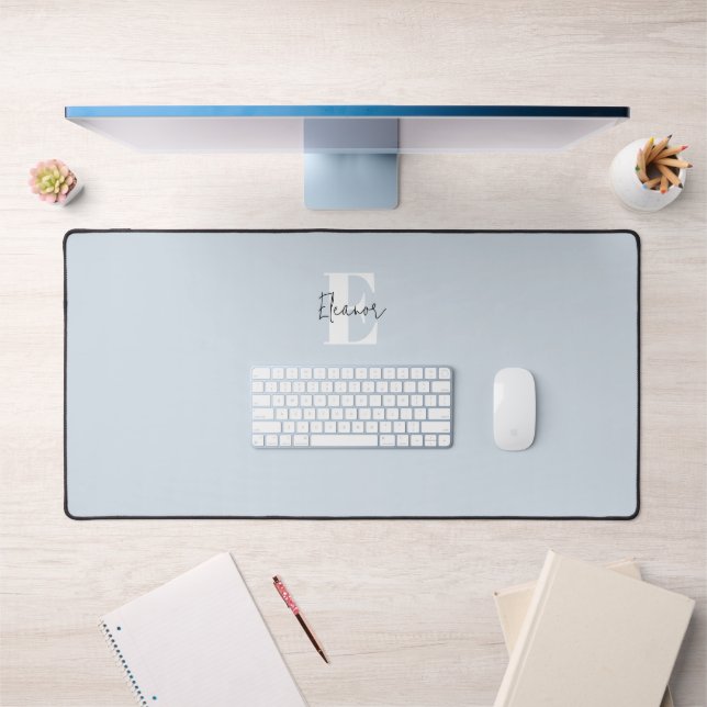 Bleu Poussiéreux Minimaliste Monogrammé (Bureau 1)