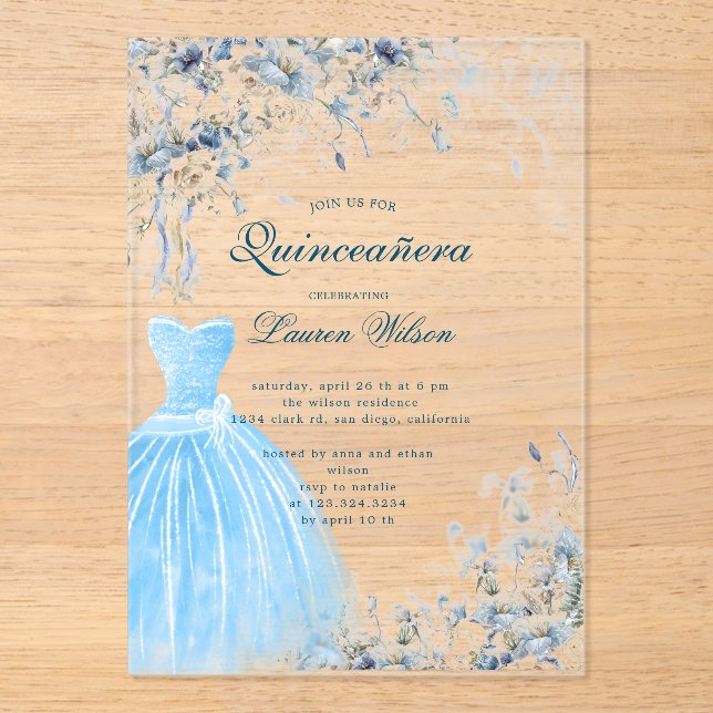 bleu poussiéreux Quinceañera Invitation (Recto)