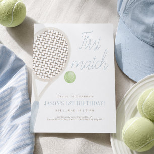 Bleu Première Match Tennis Invitation Anniversaire