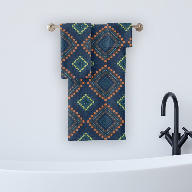 Bleu profond ethnie Folk Boho Chic Mosaic Motif (Créateur téléchargé)